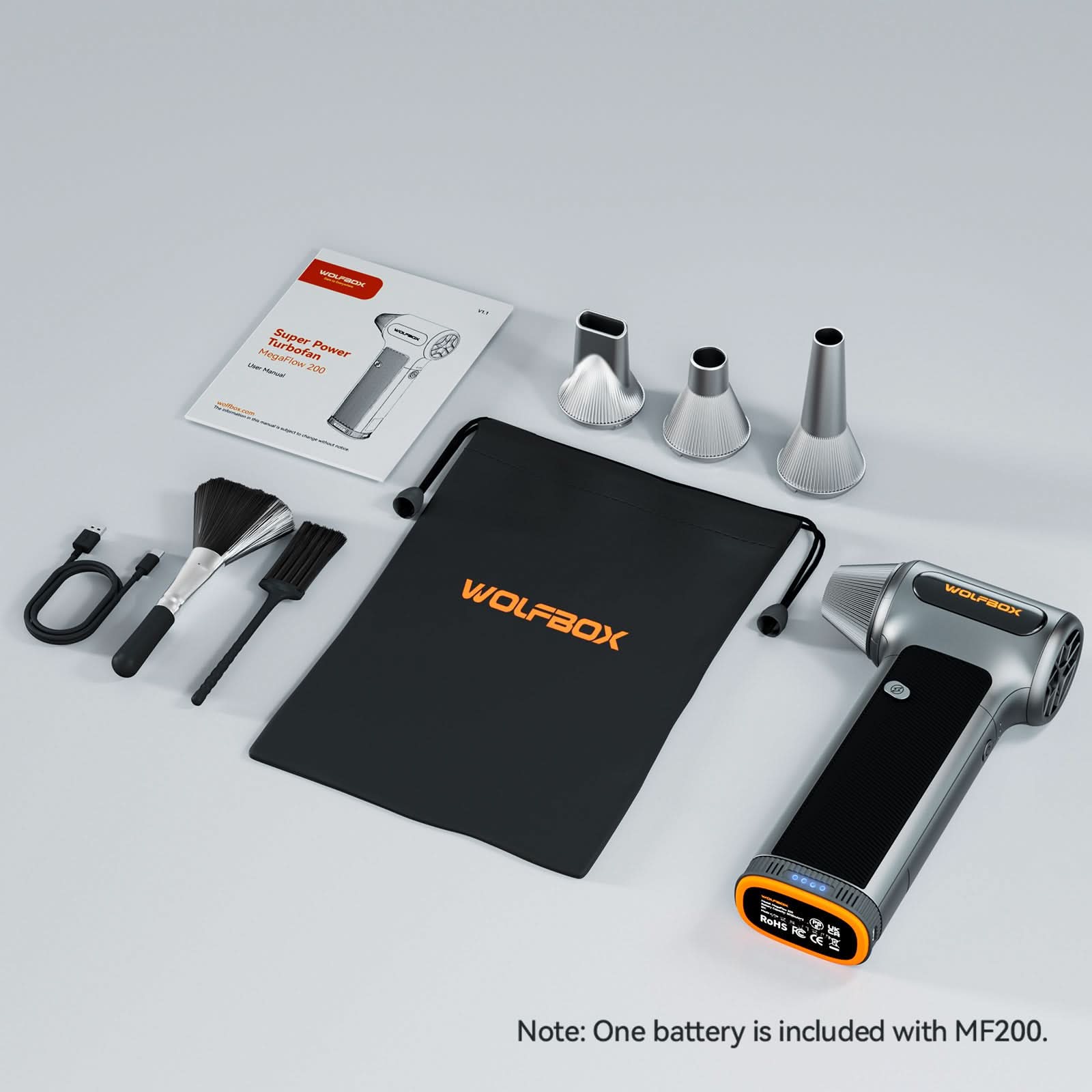WOLFBOX MF200 Compressed Air Duster - Swappable Battery Cartridge - WOLFBOX