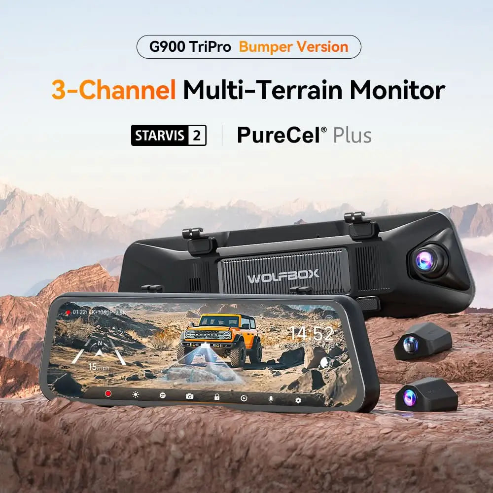 WOLFBOX G900 TriPro Bumper Version 3 Channel Rearview Mirror Camera - WOLFBOX
