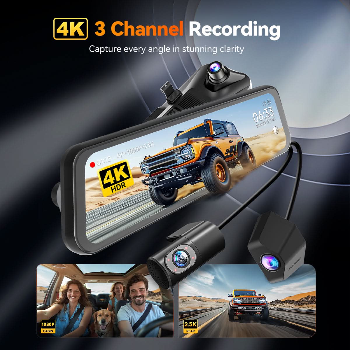 Preorder-G900 TriPro 4K+2.5K+1080P 3 Channel Cabin Monitor Mirror Dash Cam camera WOLFBOX