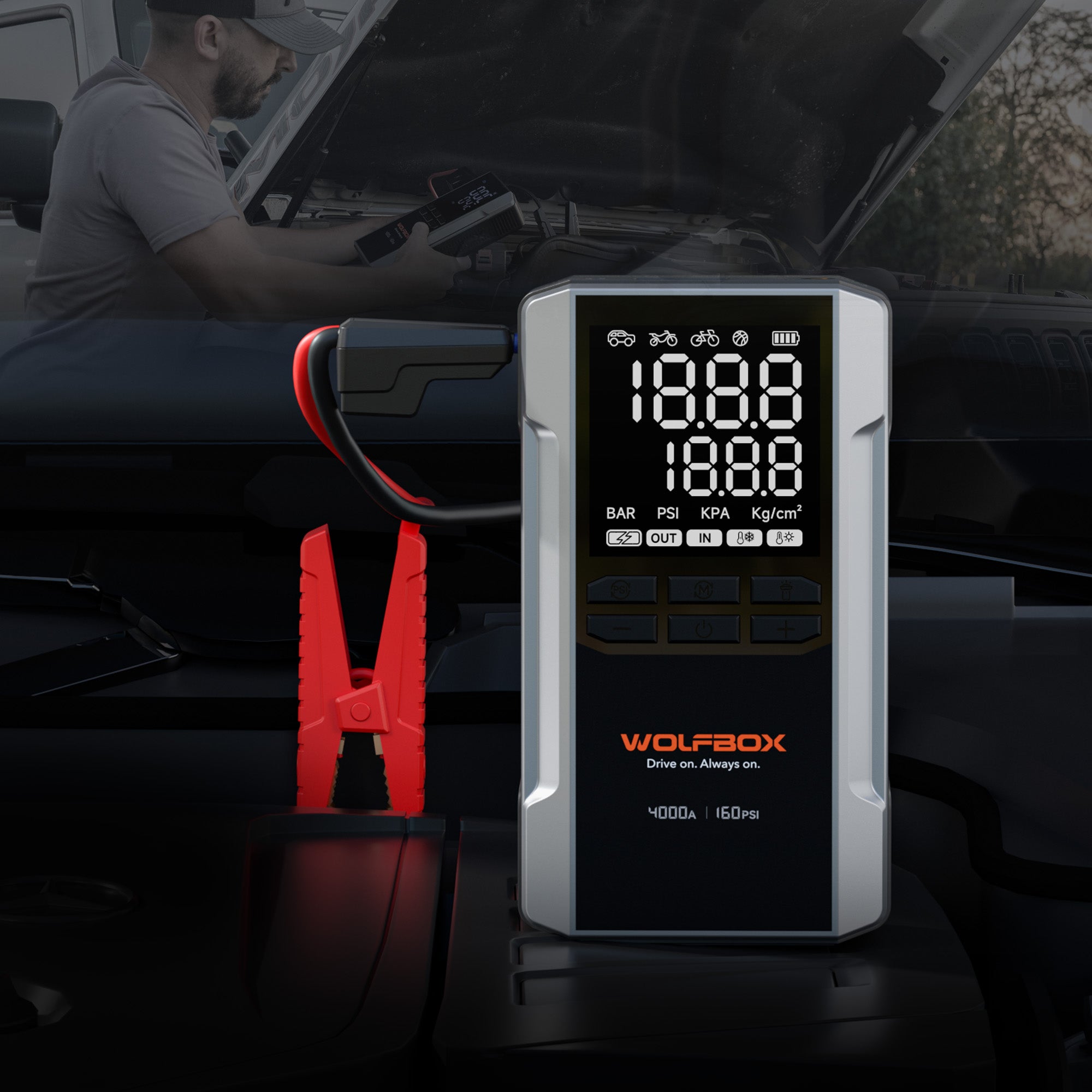 4-in-1 Jump Starter with Air Compressor Tire Inflator | Exclusive 42-Month Warranty – Wolfbox MegaVolt 24Air - WOLFBOX