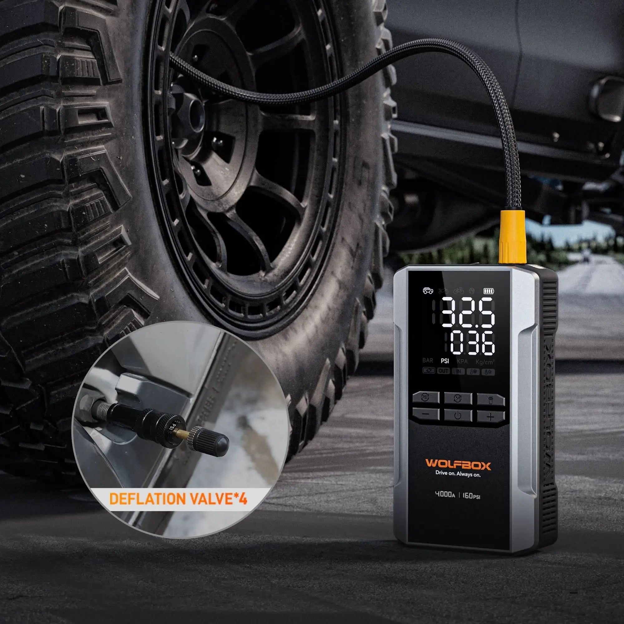 4-in-1 Jump Starter with Air Compressor Tire Inflator | Wolfbox MegaVolt 24Air with Exclusive 42-Month Warranty - WOLFBOX