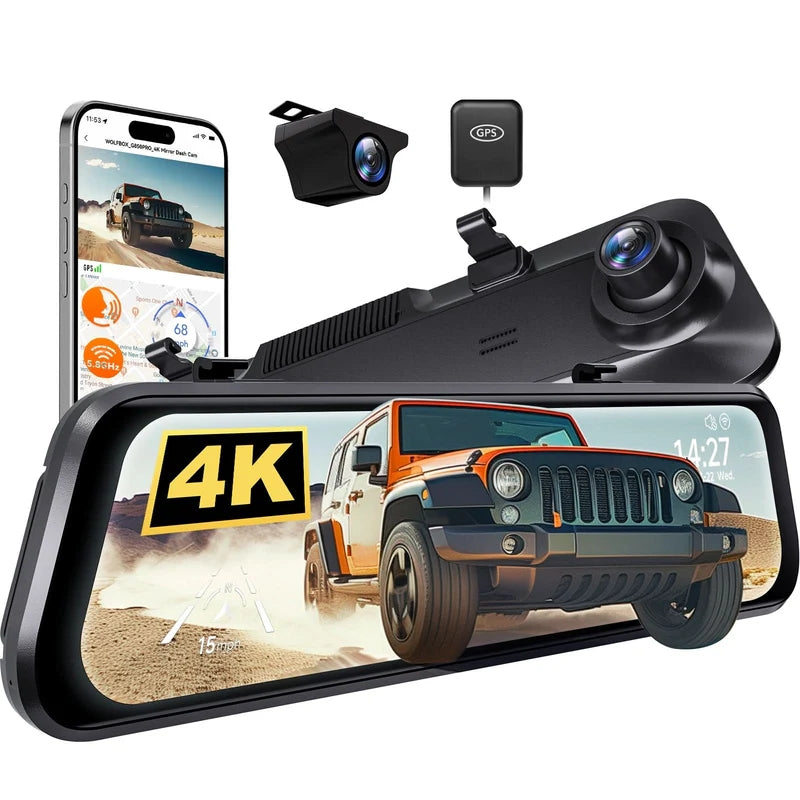 WOLFBOX G850Pro 4K Wifi ADAS Front and Rear Mirror Dash Cam - WOLFBOX