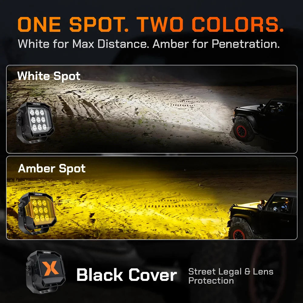 NomadRover 5 off-road LED pod with 6700K white beam and 3500K warm amber beam color temperatures