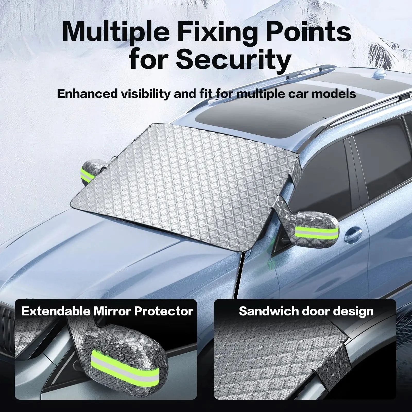 3W Windshield Cover for Ice and Snow Universal Fit for Car SUV/ Truck/ Van Graphene-Insulated - WOLFBOX