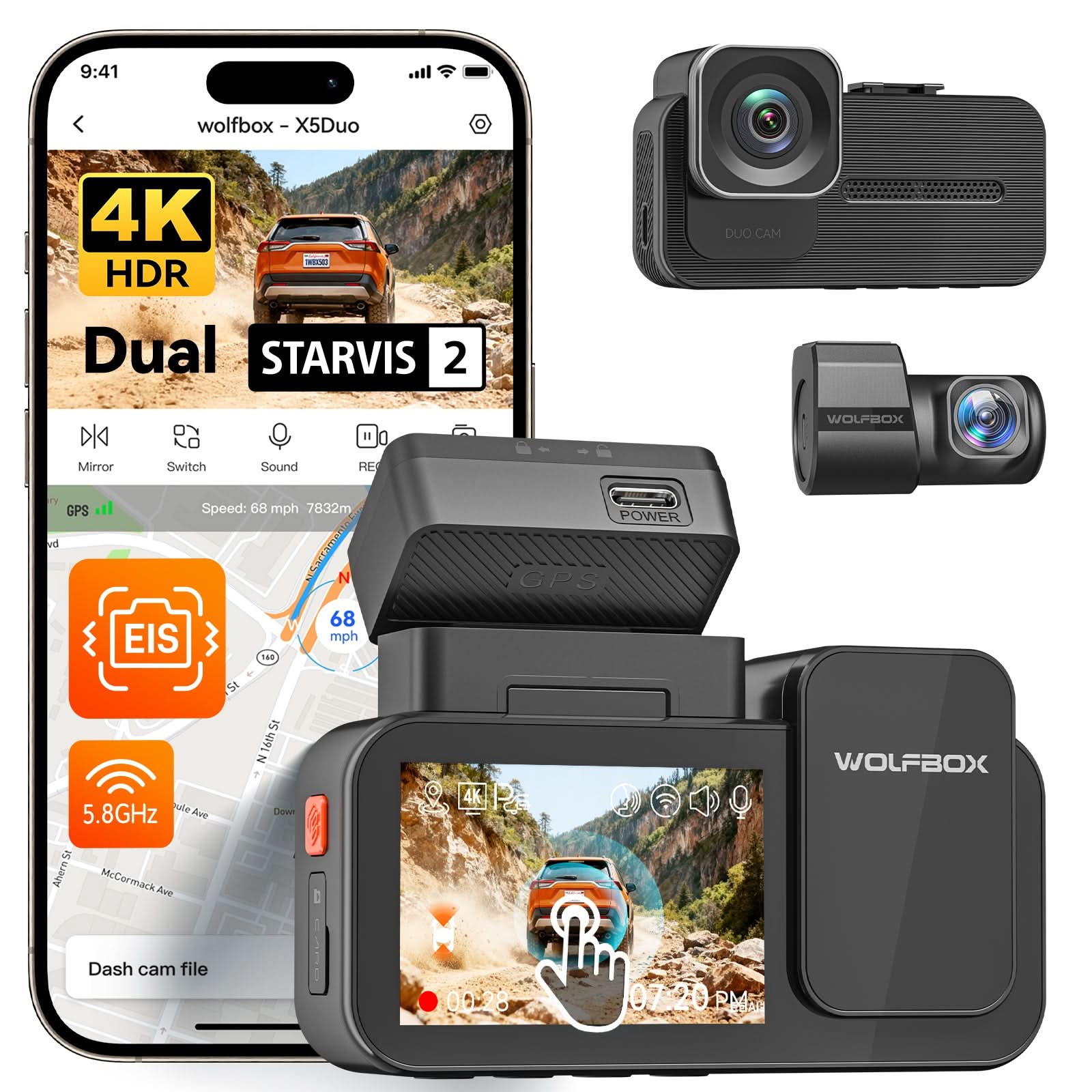 WOLFBOX X5 Duo MIni Dash Cam