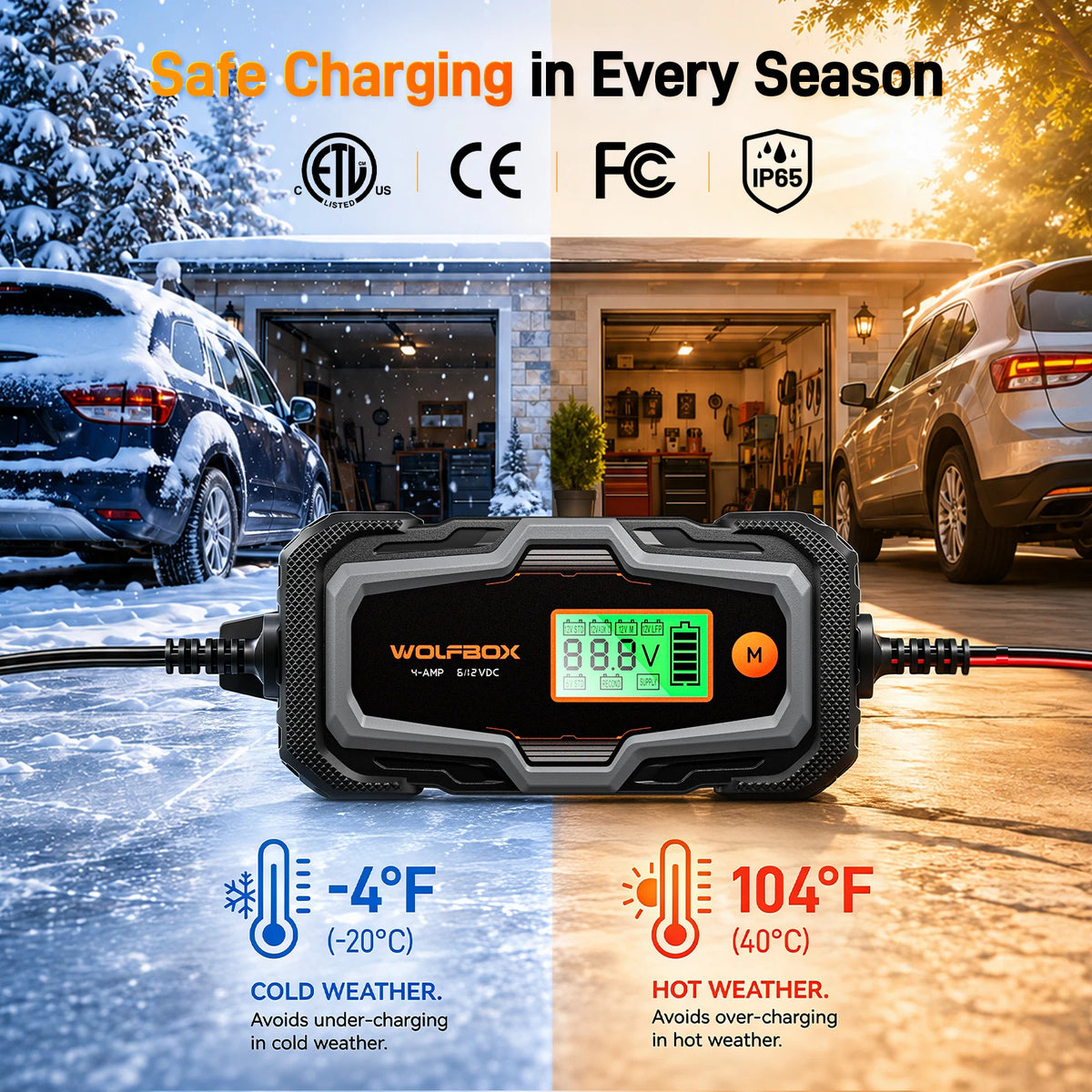bc40 10-step intelligent charging process with absorption trickle and pulse maintenance stages | WOLFBOX BC40