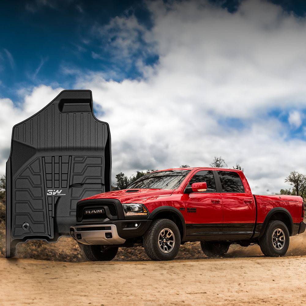 3W Dodge Ram 1500/2500/3500 2013-2018 (Not Quad cab) Without Storage Custom Floor Mats TPE Material & All-Weather Protection