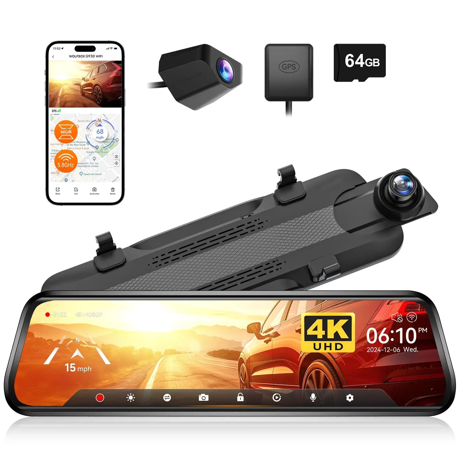 WOLFBOX G930 Rear View Mirror Camera - WOLFBOX