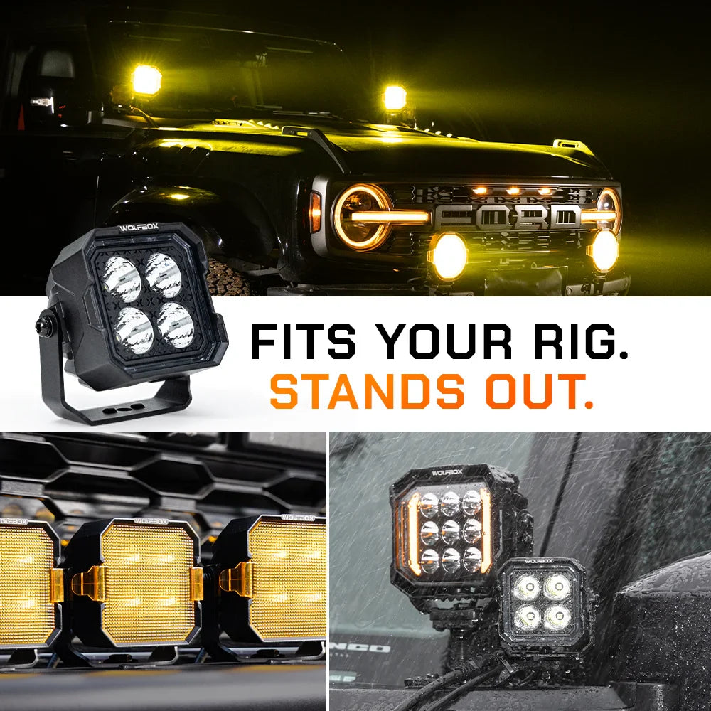 off-road lights installed on Ford Bronco bumper and A-pillar