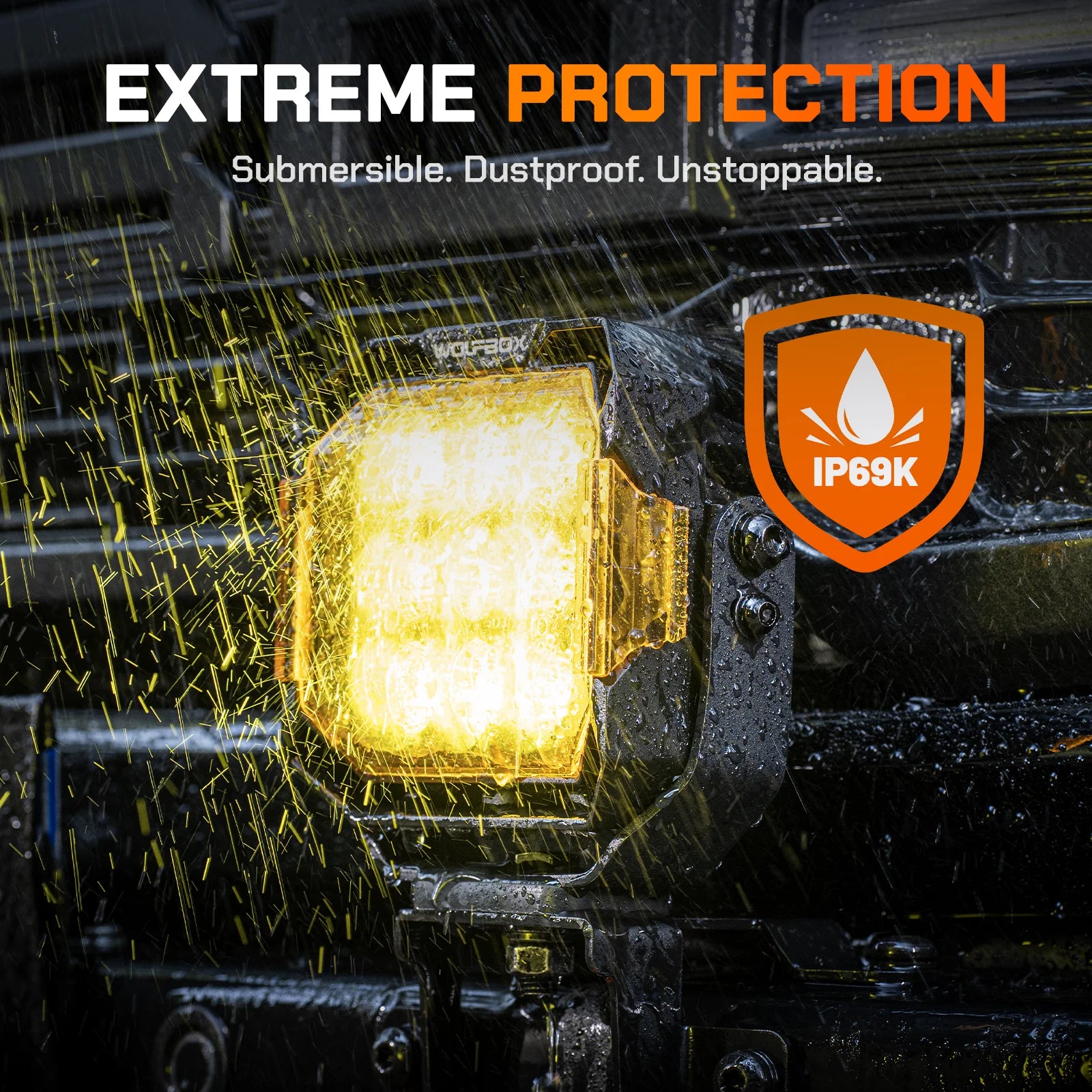 IP69k submersible dustproof 5 inch pod light in rain