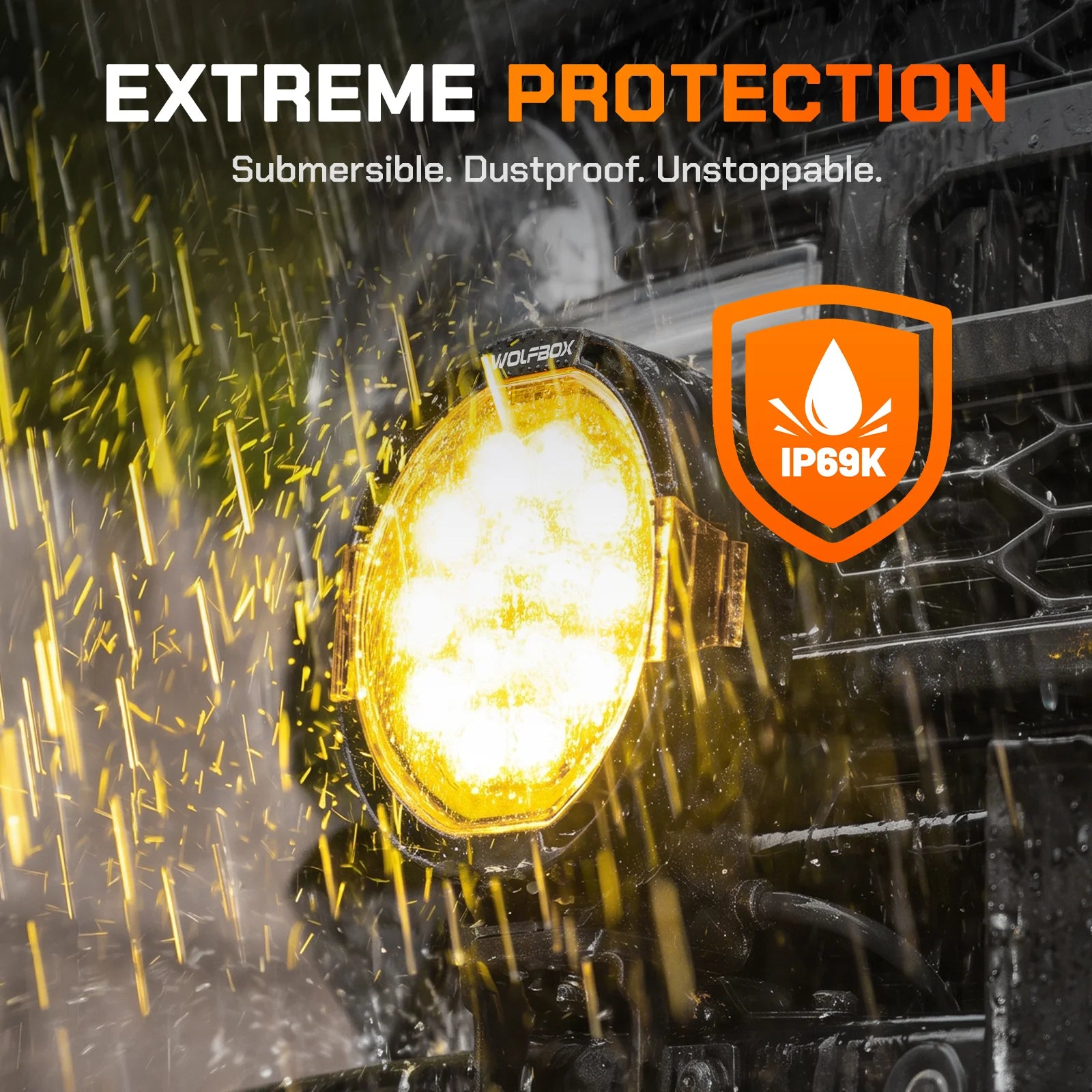 IP69k submersible dustproof round driving light in rain