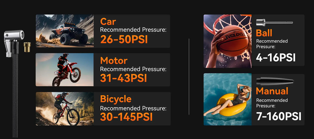 portable air compressor pressure settings for car motor bicycle ball and pool float