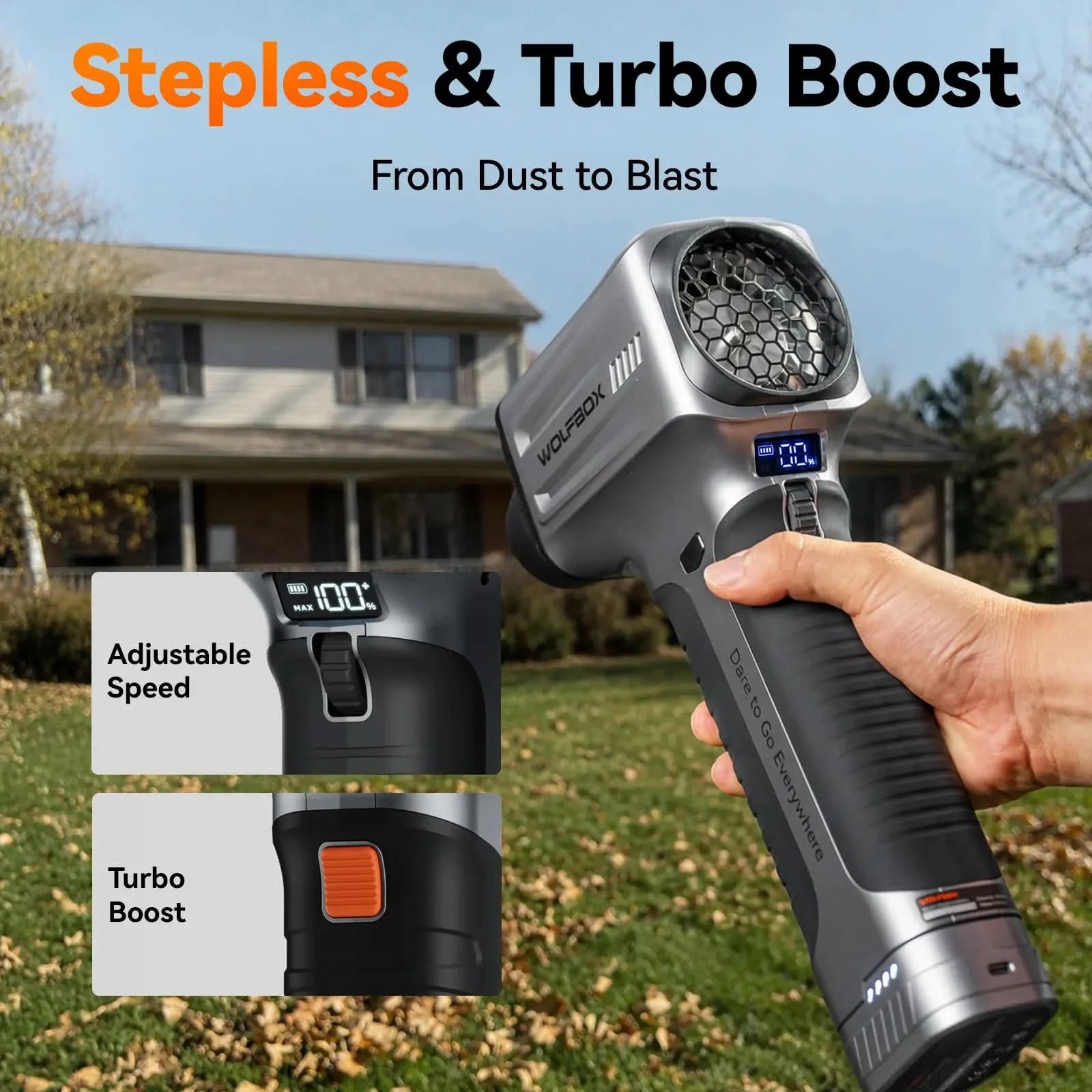 WOLFBOX MF500PRO Air Duster – Handheld Blower for Leaves & Outdoor Cleanup - WOLFBOX
