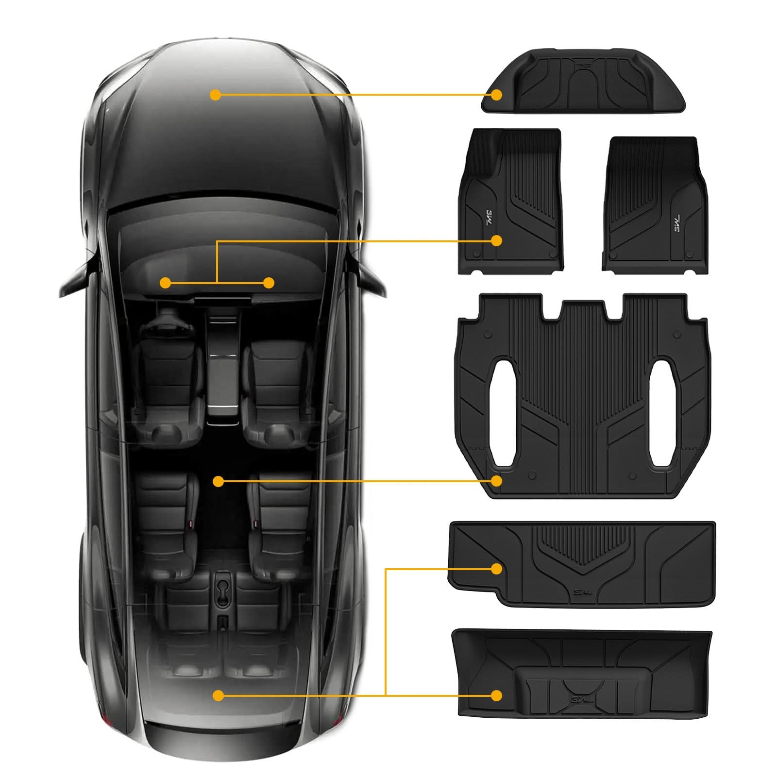 3W Tesla Model X 6 Seat 2022-2023 Custom Floor Mats Trunk Mats TPE Material & All-Weather Protection Vehicles & Parts 3Wliners