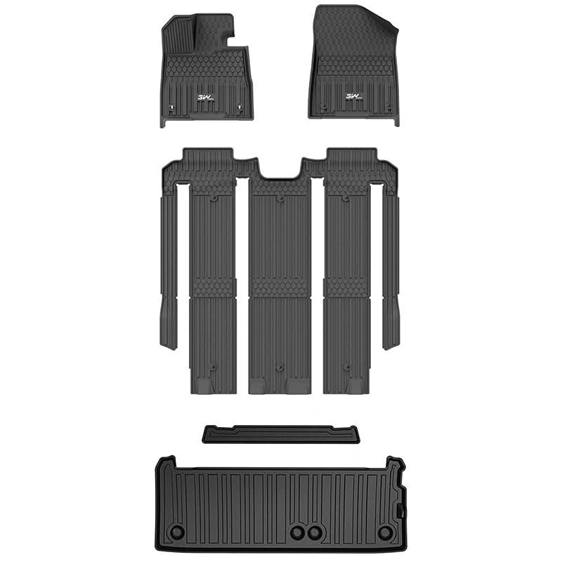 3W Toyota Sienna 7 Seat 2021-2023 Custom Floor Mats / Trunk Mat TPE Material & All-Weather Protection Vehicles & Parts 3Wliners 2021-2023 7 Seat without Spare Tire 1st&2nd&3rd Row+Trunk Mat