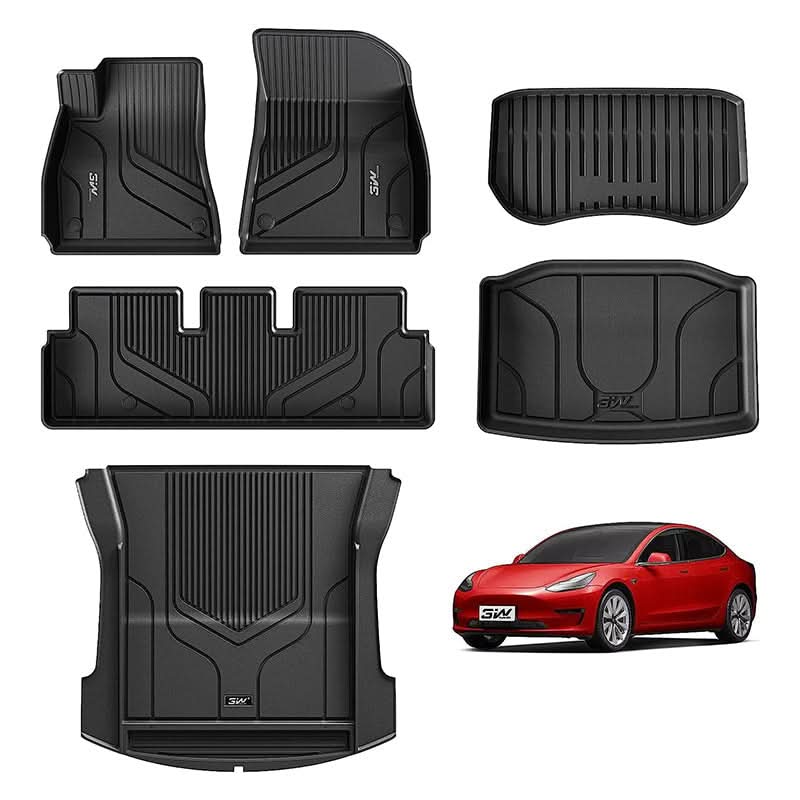 3W Tesla Model 3 2021-2022 Custom Floor Mats & Trunk Mats TPE Material & All-Weather Protection Vehicles & Parts 3Wliners 2021-2022 Model 3 2021-2022 Full Set-6 PCS