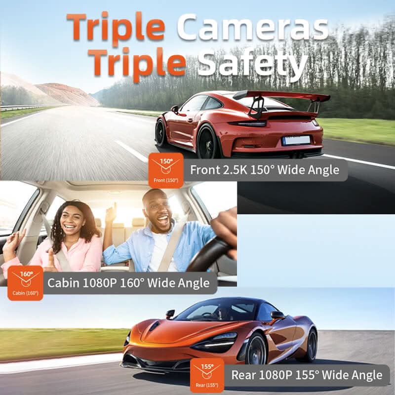 i07 | 3 Channel 2.5K+1080P+1080P Dashboard Recorder Built-in GPS WiFi camera WOLFBOX