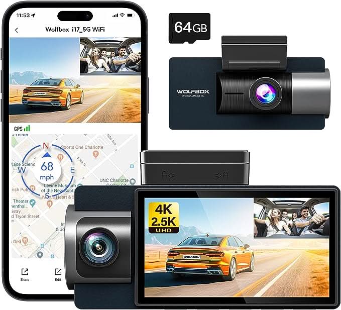 WOLFBOX i17 4K+2.5K 5G WiFi Super IR Night Vision Dash Cam camera WOLFBOX