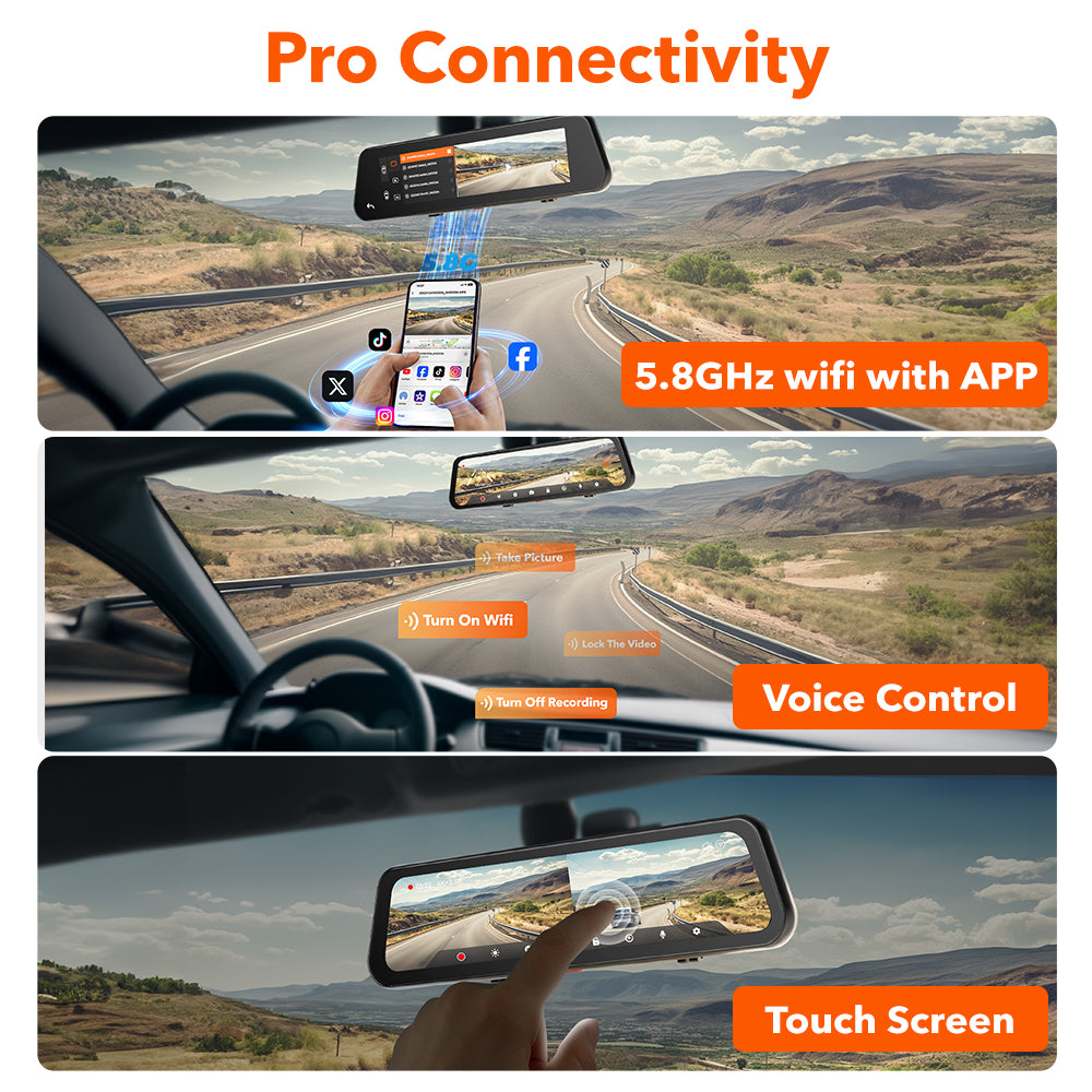 WOLFBOX G900Pro Smart WiFi 12MP Touch Screen Rear View Mirror Dash Cam camera WOLFBOX   