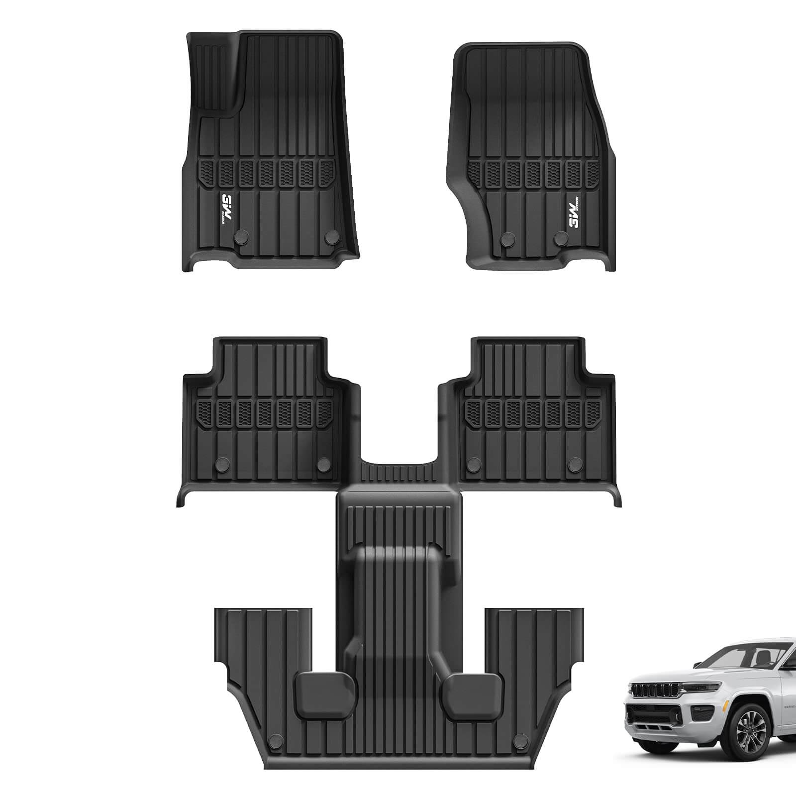 3W Jeep Grand Cherokee L 6 Seat 2021-2024 Custom Floor Mats / Trunk Mat TPE Material & All-Weather Protection Vehicles & Parts 3W   