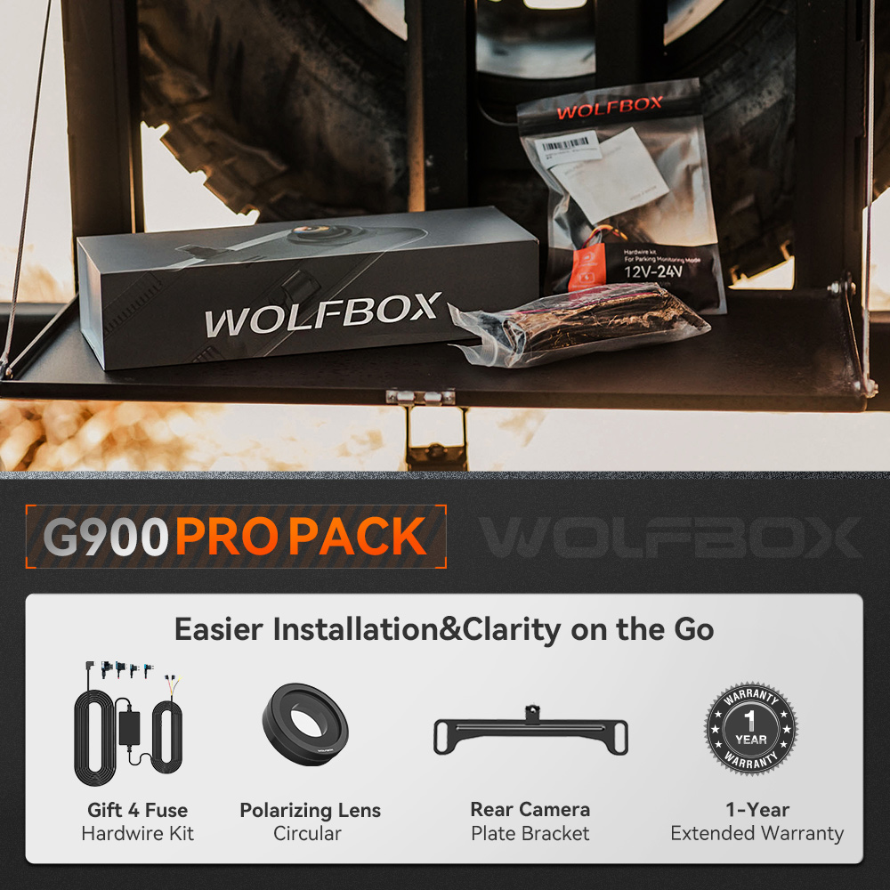 WOLFBOX G900 4K+2.5K Off-roading Waterproof Overlanding Mirror Dash Cam  WOLFBOX the Ultimate: G900 Pro Package  