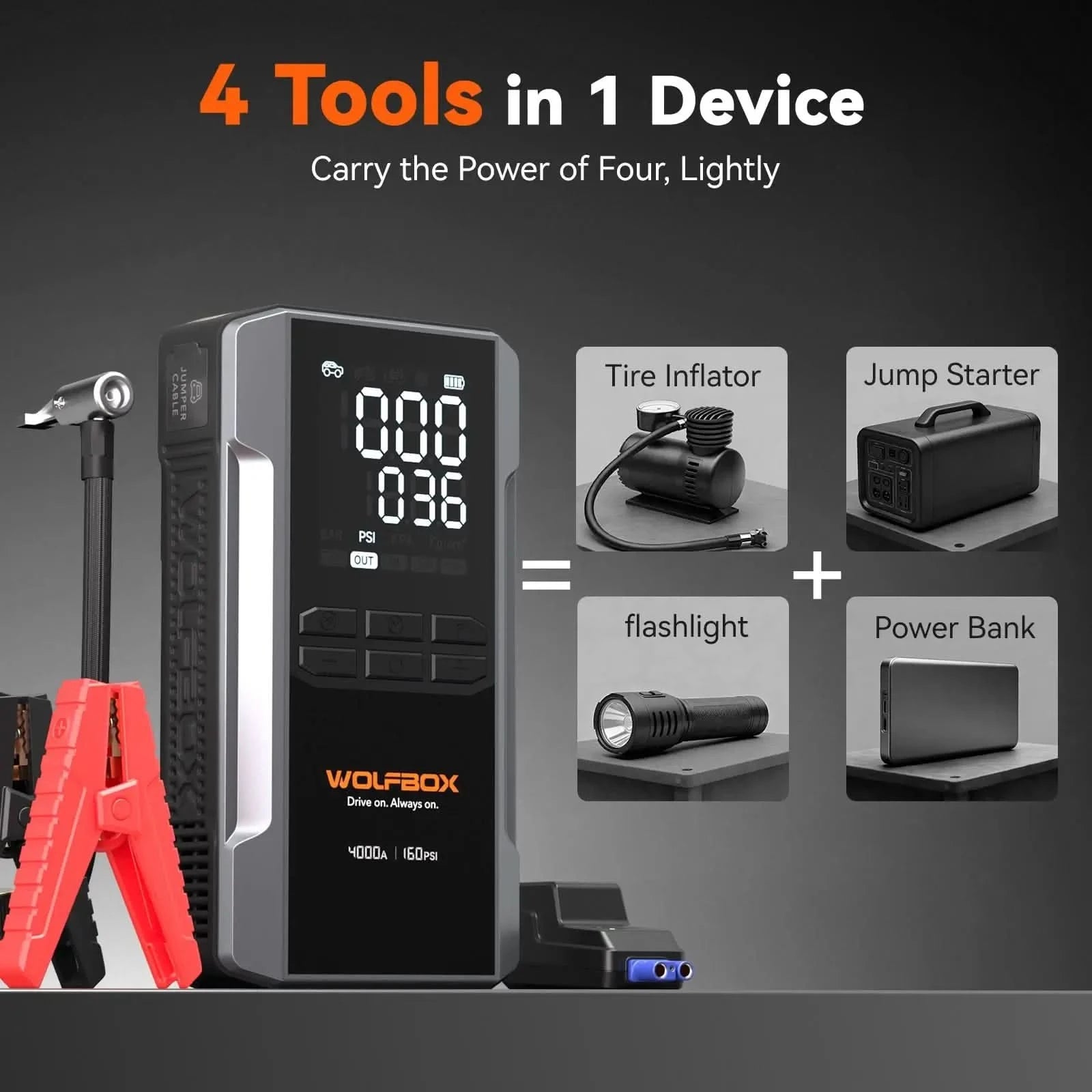 Jump Starter with Air Compressor 4-in-1 | Wolfbox MegaVolt 24Air - WOLFBOX