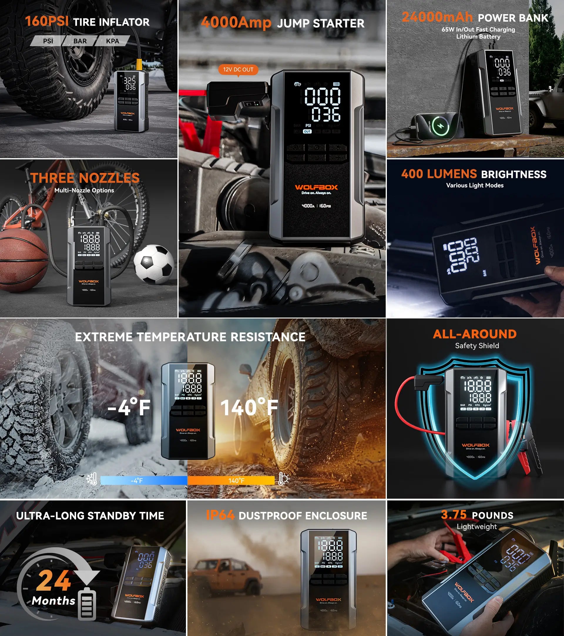 Jump Starter with Air Compressor with Complete Feature Set