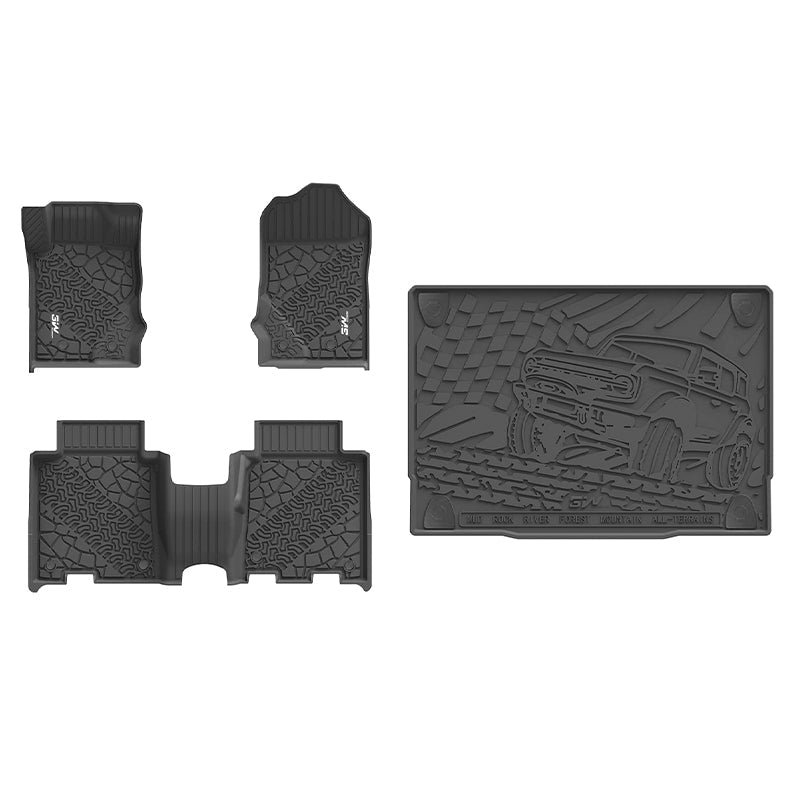 3W Ford Bronco 4-Door 2021-2024 Floor Mats / Trunk Mat TPE Material & All-Weather Protection Vehicles & Parts 3W 2021-2024 Bronco 2021-2024 1st&2nd Row Mats+Trunk Mat