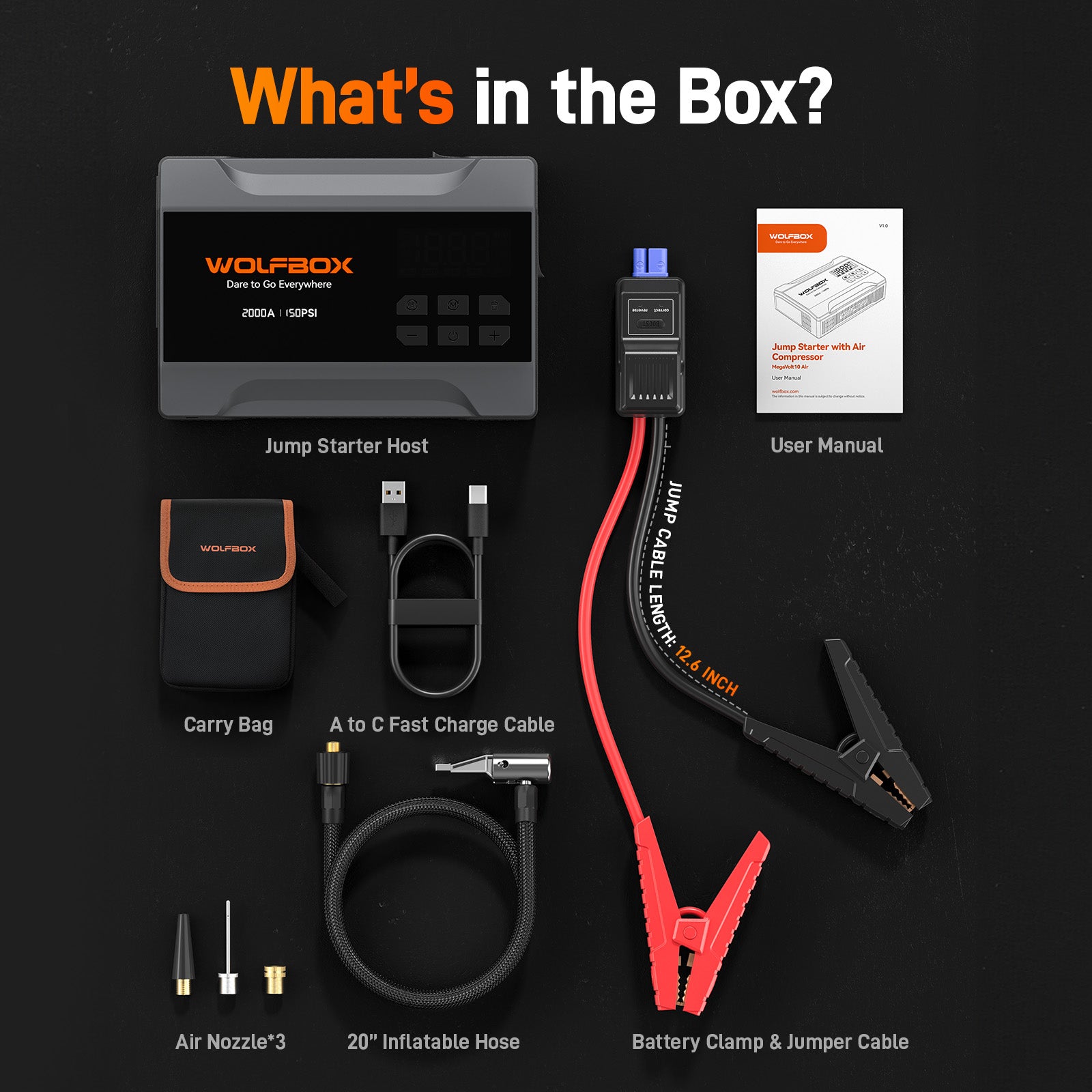 2000A Jump Starter with Air Compressor | WOLFBOX MegaVolt 10Air 2000A Jump Starter with Air Compressor | WOLFBOX MegaVolt 10Air