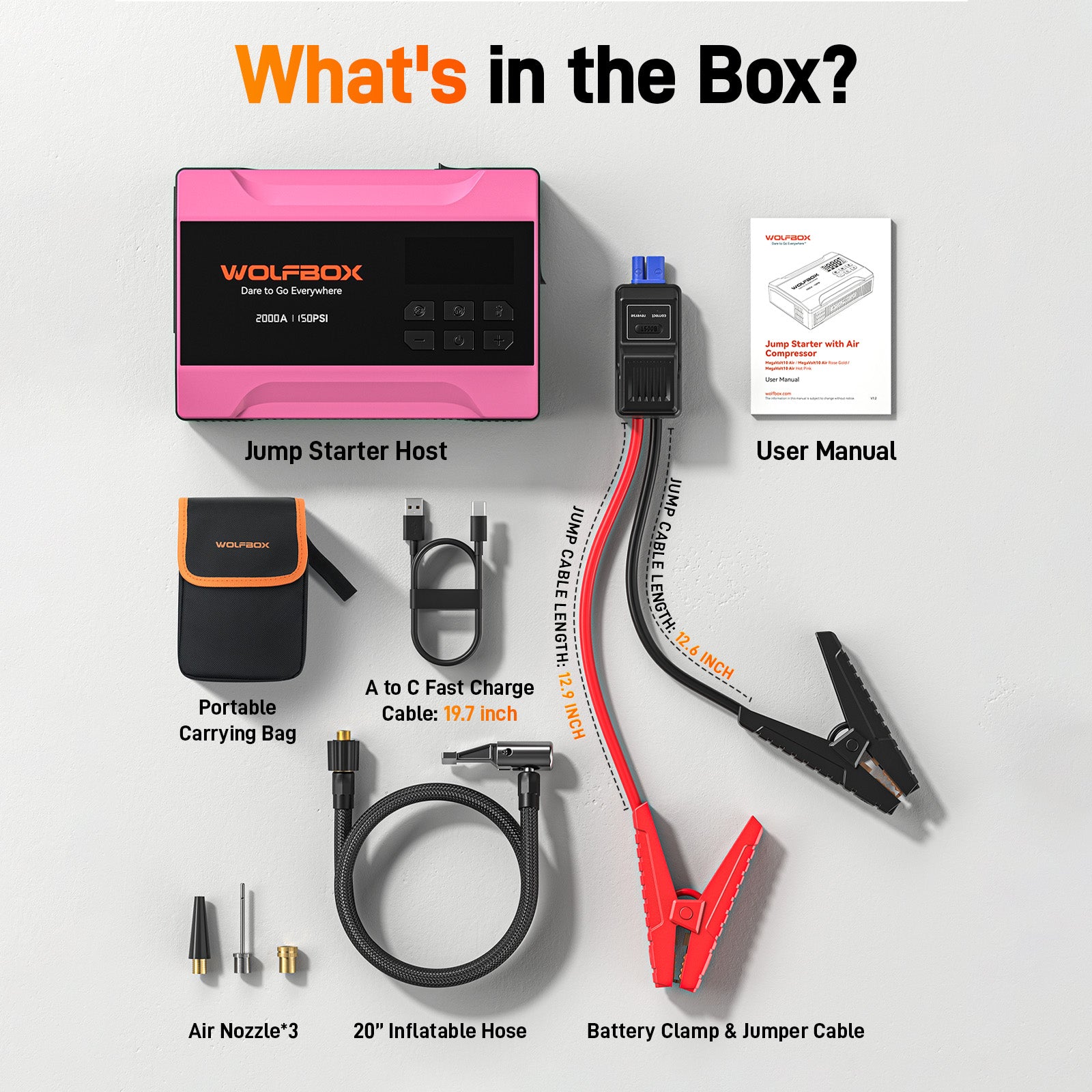 2000A jump starter with air compressor  hot pink packaging