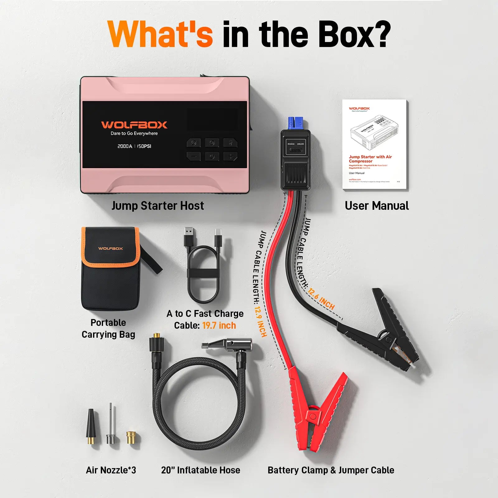 2000A jump starter with air compressor rose gold packaging