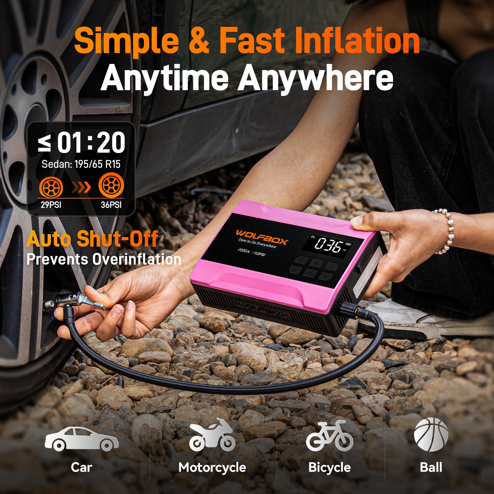 2000a fast inflation jump starter with air compressor in  hot pink
