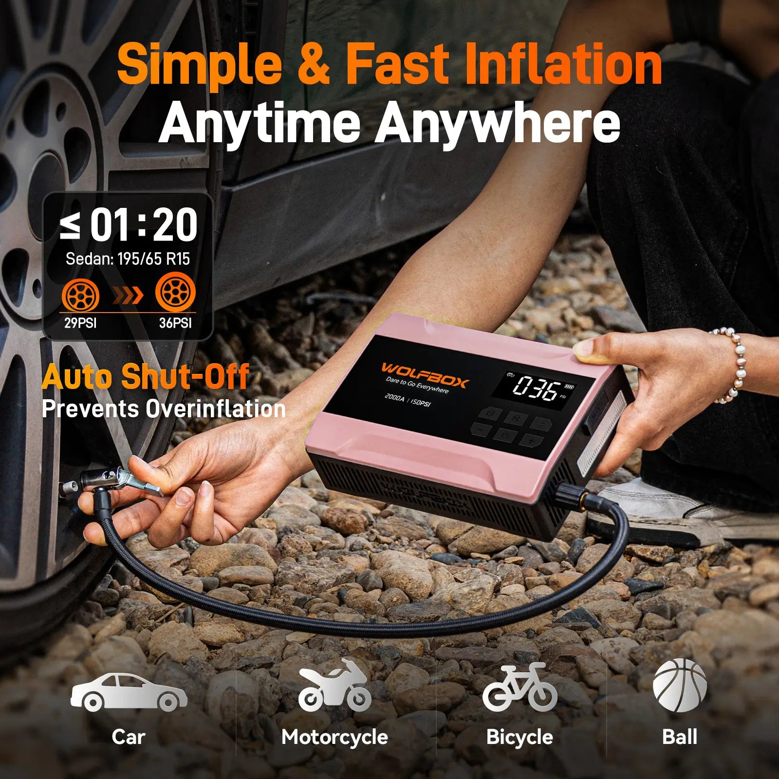 2000a fast inflation jump starter with air compressor in rose gold