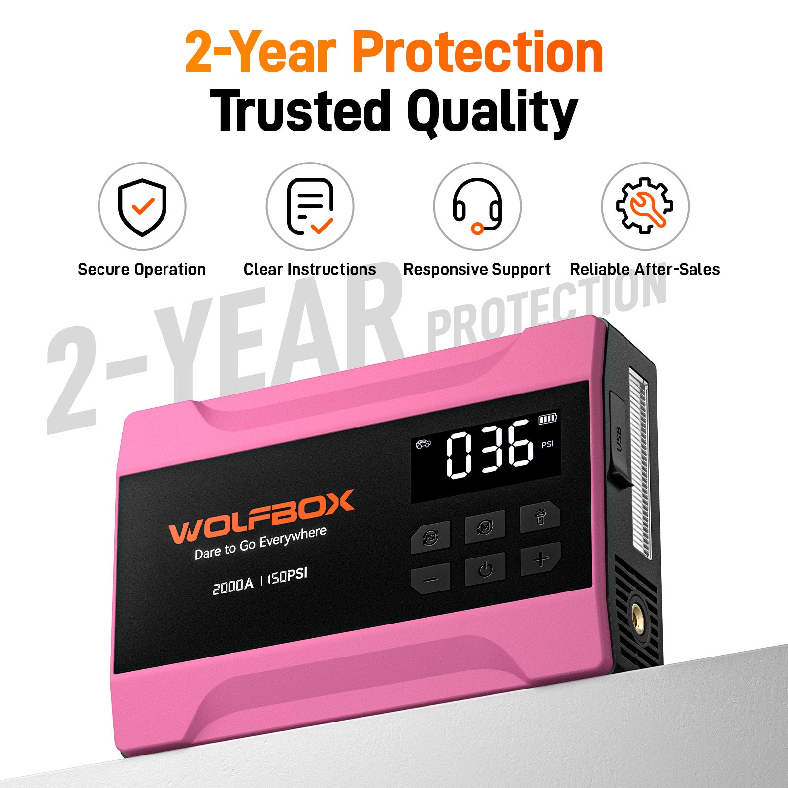 2000a jump starter with air compressor hot pink gold with 2 year protection