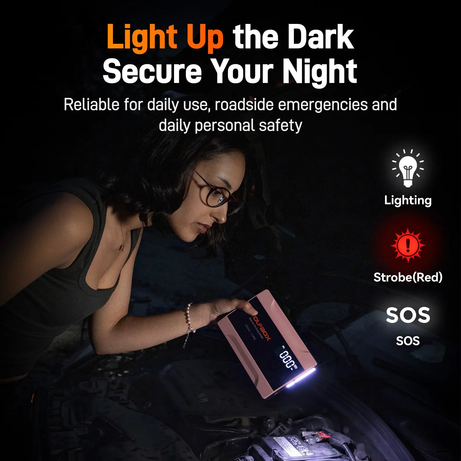 2000a jump starter with air compressor in rose gold led light