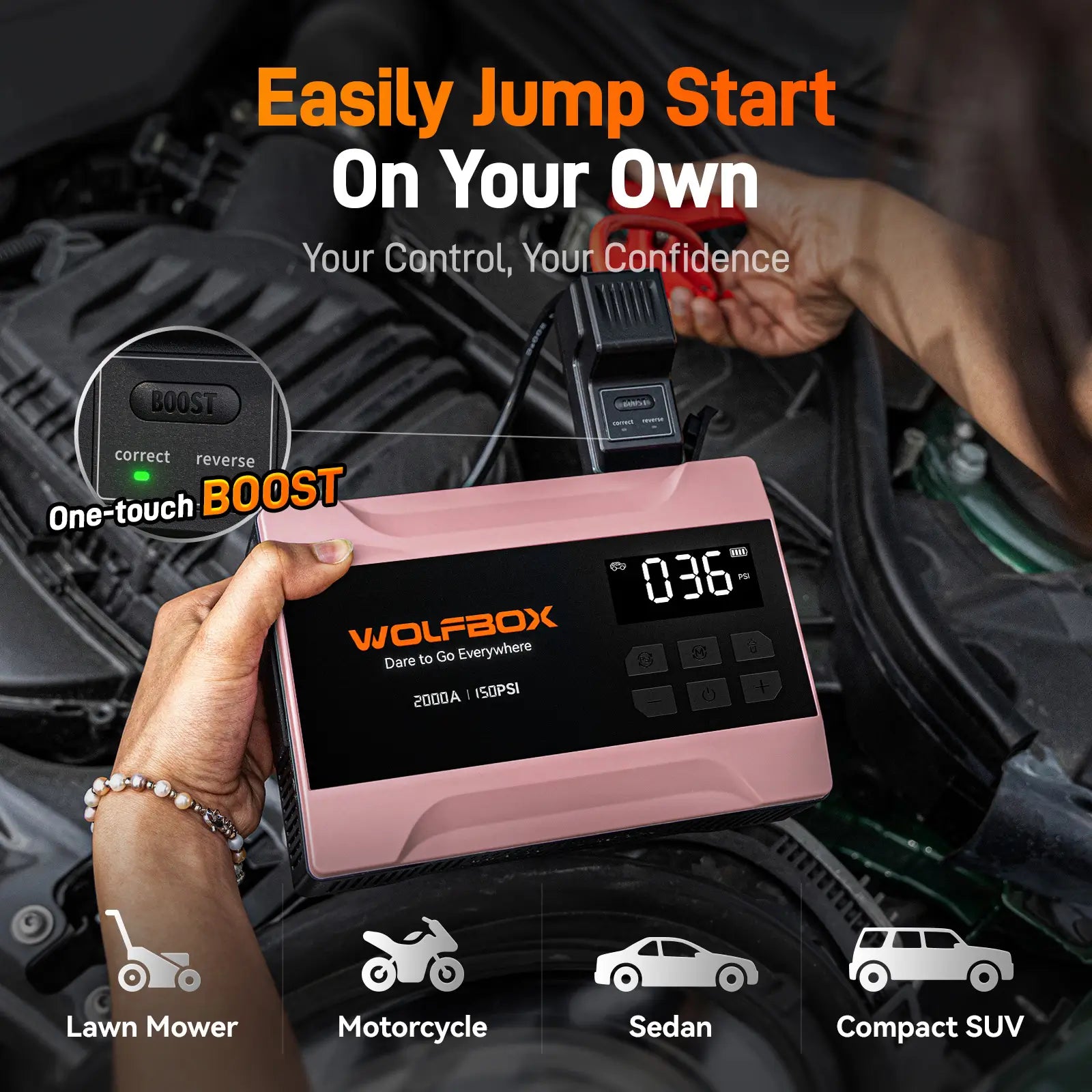 2000a jump starter with air compressor in rose gold makes starting simple