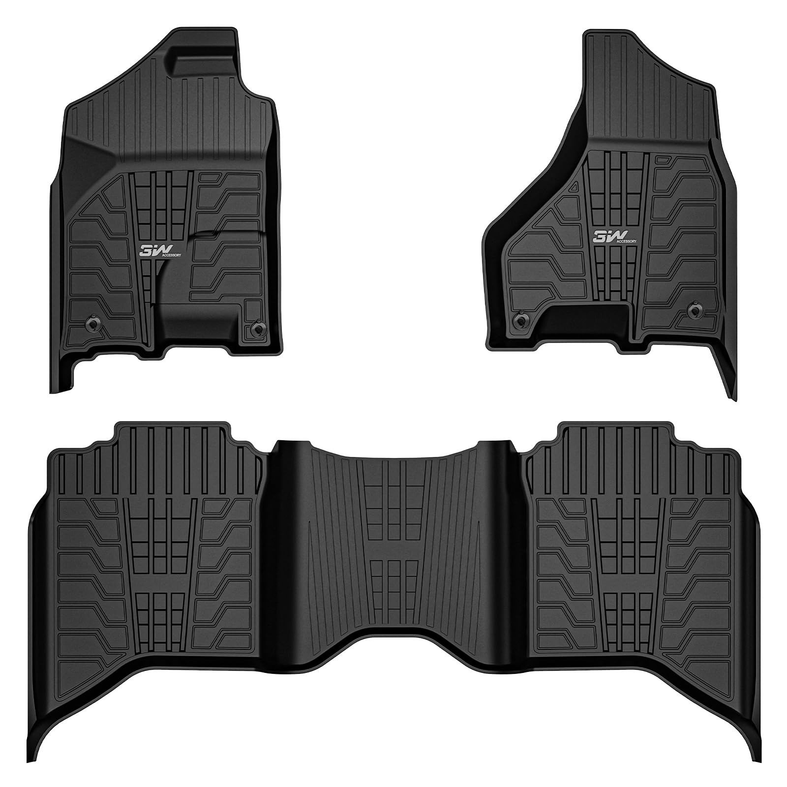 3W Dodge Ram 1500/2500/3500 2013-2018 (Not Quad cab) Without Storage Custom Floor Mats TPE Material & All-Weather Protection Vehicles & Parts 3W 2013-2018 Ram 1500 2013-2018 1st&2nd Row Mats