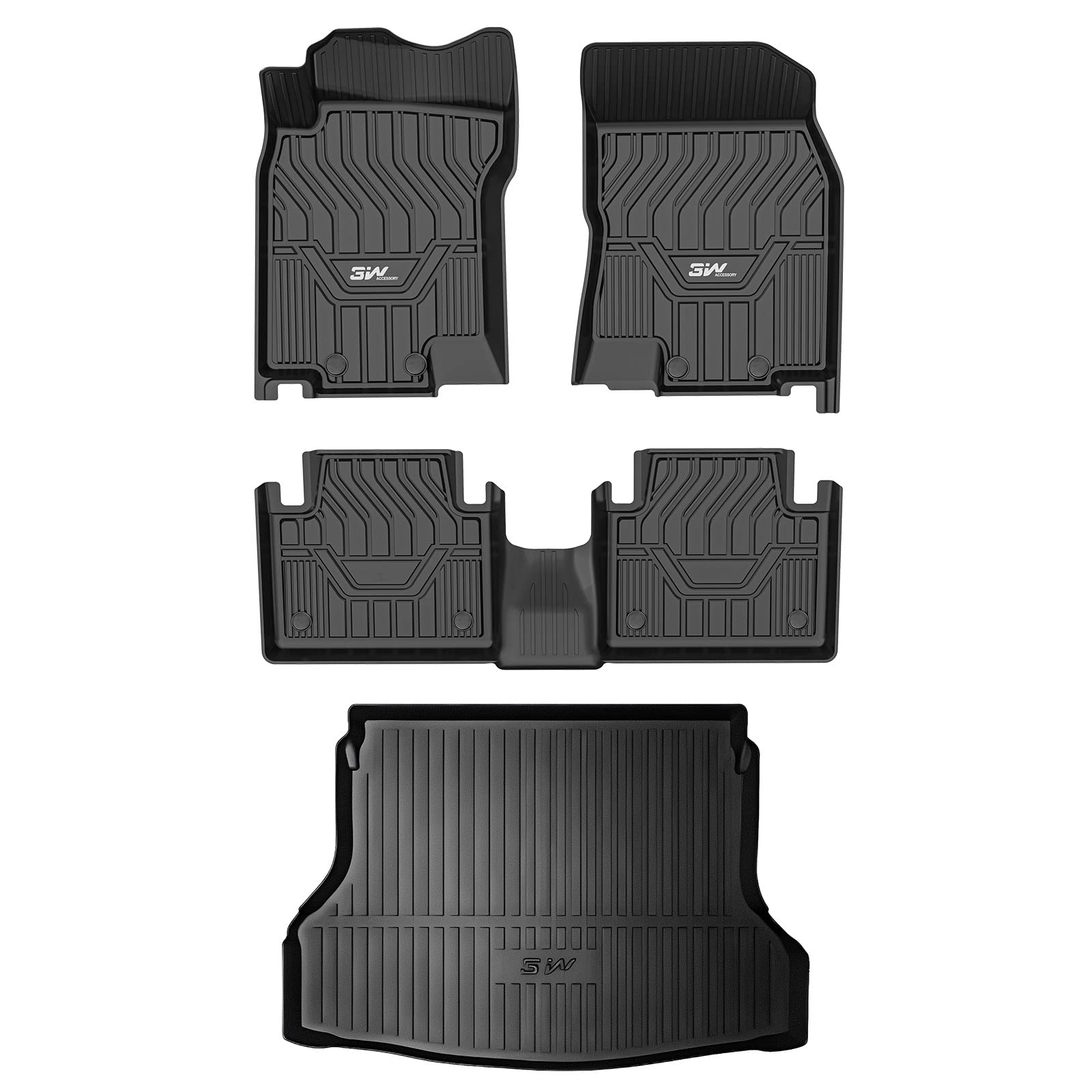 3W Nissan Rogue 2014-2020 Custom Floor Mats Cargo Liner TPE Material & All-Weather Protection Vehicles & Parts 3w 2014-2020 Rogue 2014-2020 1st&2nd Row Mats+Rear Trunk Mat