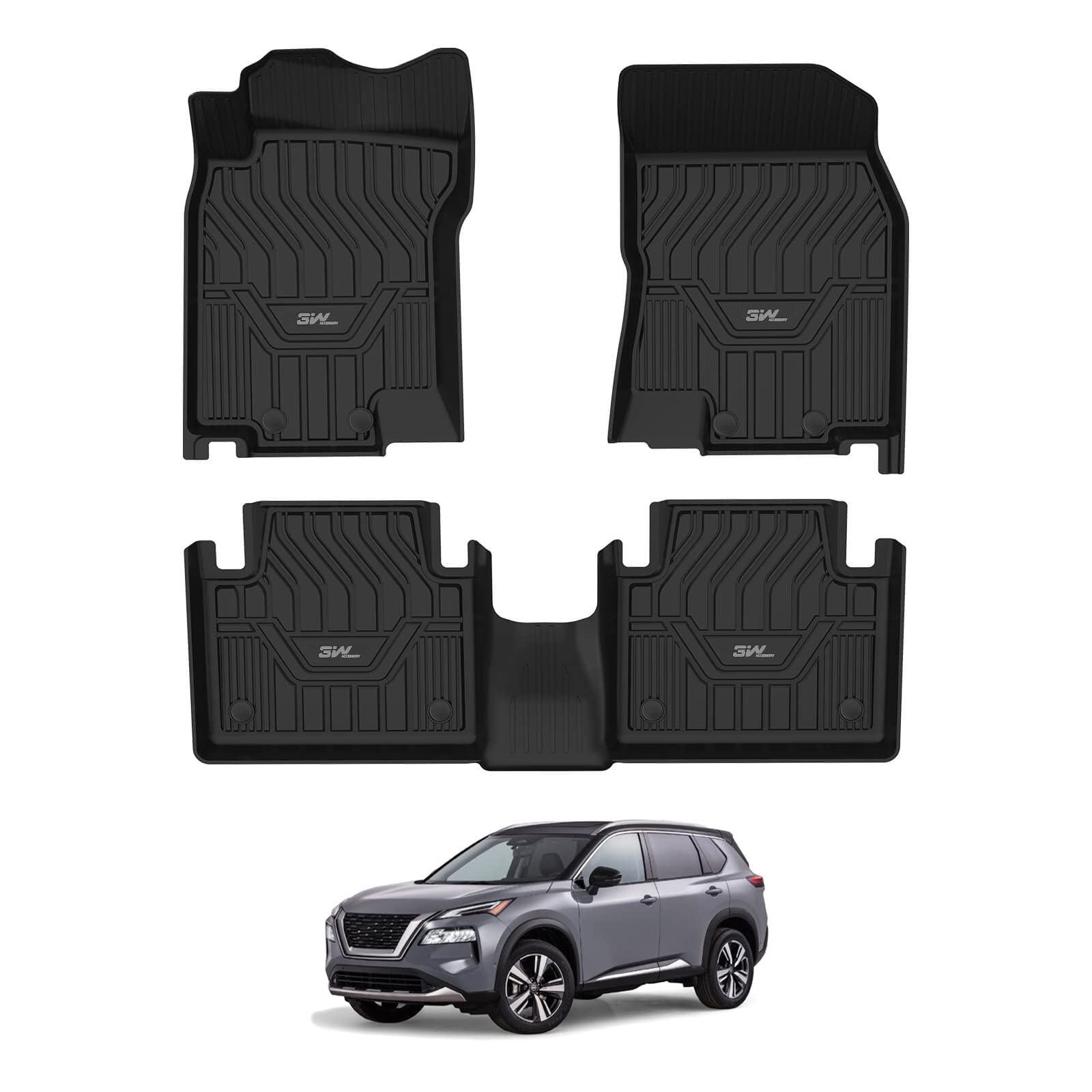 3W Nissan Rogue 2014-2020 Custom Floor Mats Cargo Liner TPE Material & All-Weather Protection Vehicles & Parts 3w 2014-2020 Rogue 2014-2020 1st&2nd Row Mats