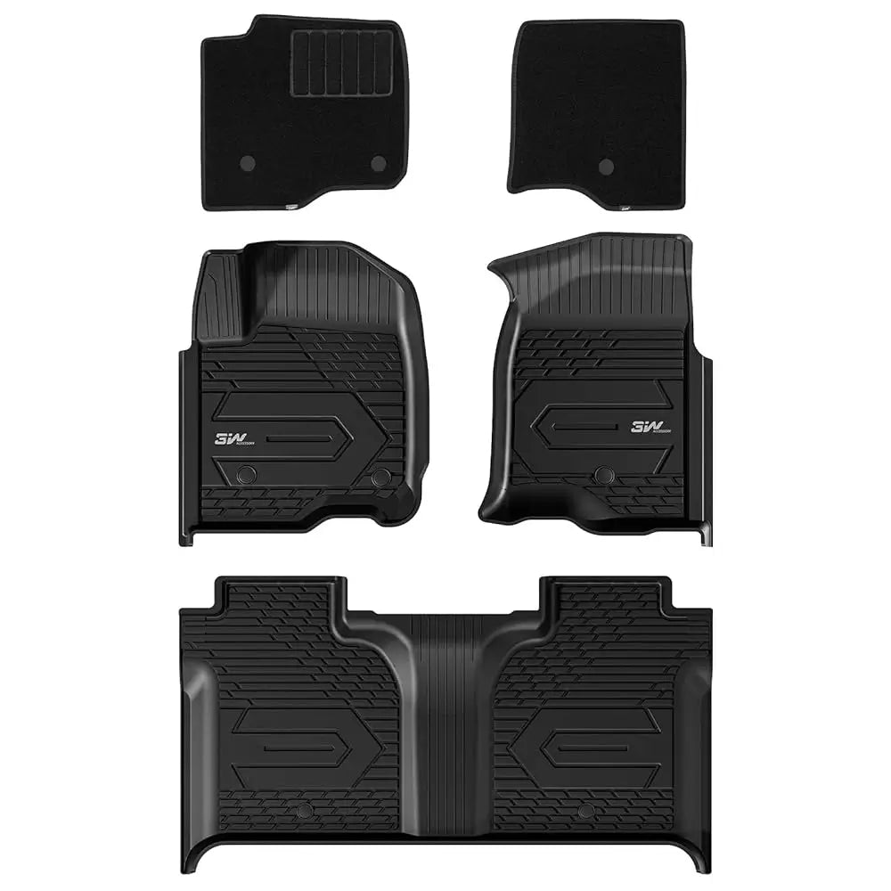 3W Sierra/Sierra Denali 1500 2019-2024 & GMC Sierra 2500HD/3500HD 2020-2024 Crew Cab Floor Mats TPE Material & All-Weather Protection Vehicles & Parts 3W 2020-2024 Sierra 2020-2024 1st&2nd Row Mats with Front Carpet