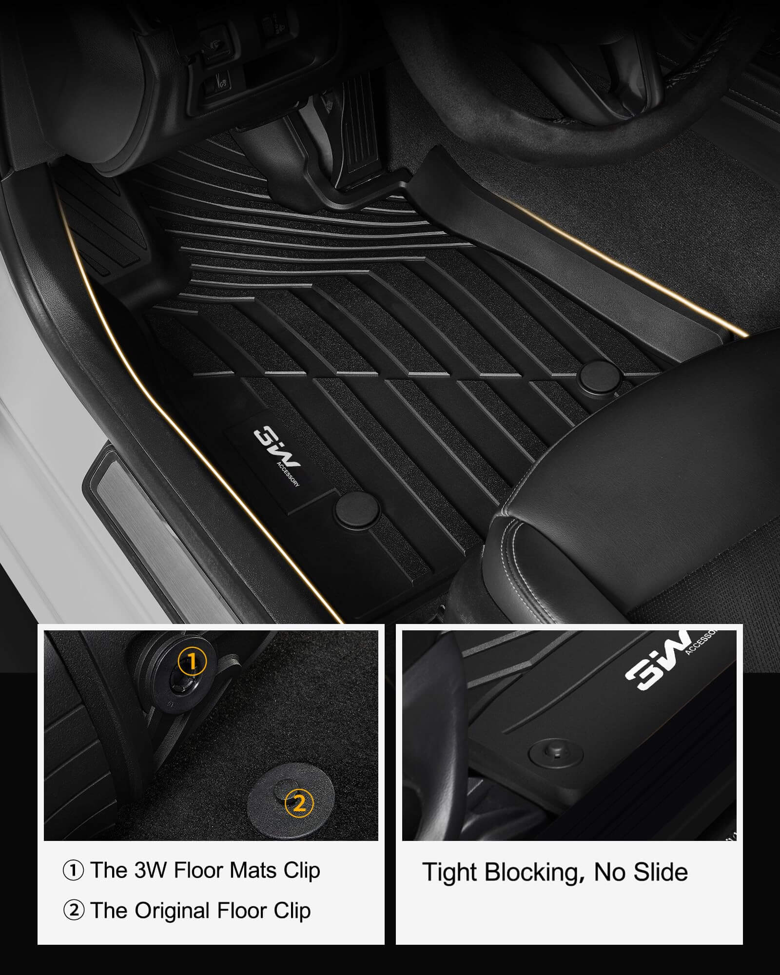 3W Cadillac XTS 2013-2019 Custom Floor Mats TPE Material & All-Weather Protection Vehicles & Parts 3W   