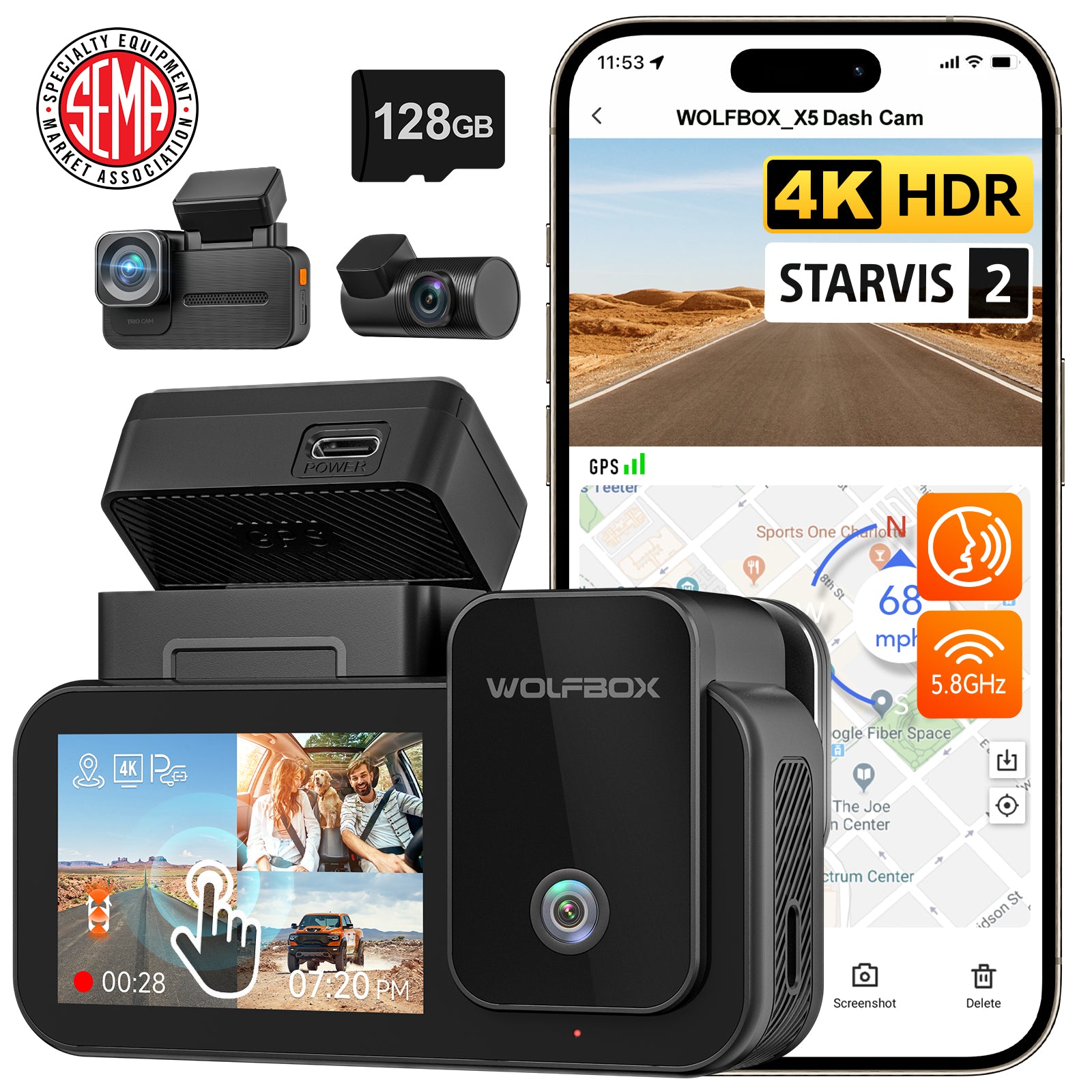 WOLFBOX X5 3 Channel Touchscreen WiFi Mini Dash Camera  WOLFBOX   