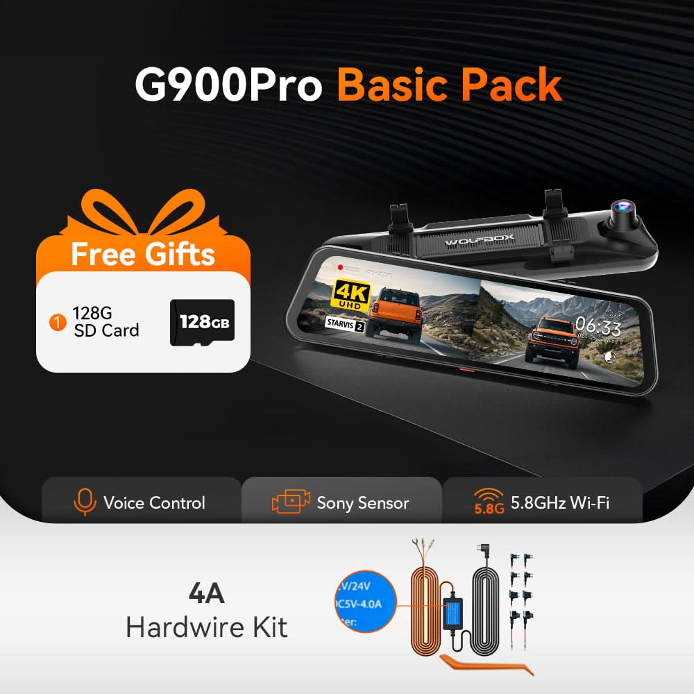 WOLFBOX G900Pro 12MP WiFi Touch Screen Rear View Mirror Dash