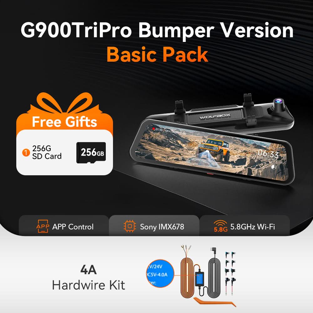 WOLFBOX G900 TriPro Bumper Version 3 Channel Rearview Mirror