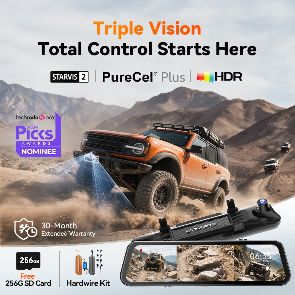 WOLFBOX G900 TriPro Bumper Version 3 Channel Rearview Mirror with Excl