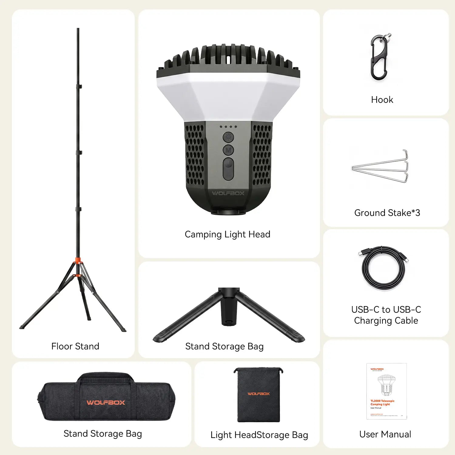 Wolfbox TL2000 Telescopic Camping Light LED Lamp