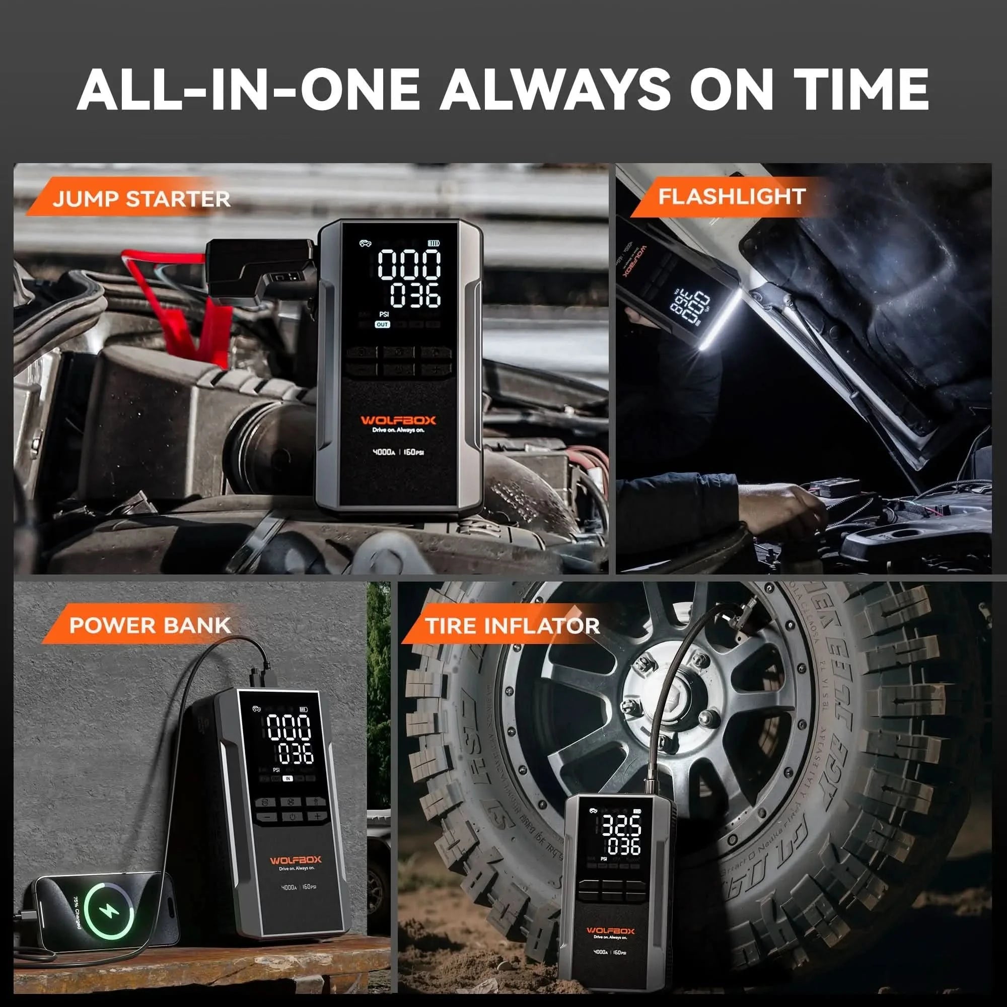 4-in-1 Jump Starter with Air Compressor | Exclusive 42-Month Warranty– Wolfbox MegaVolt 24Air - WOLFBOX
