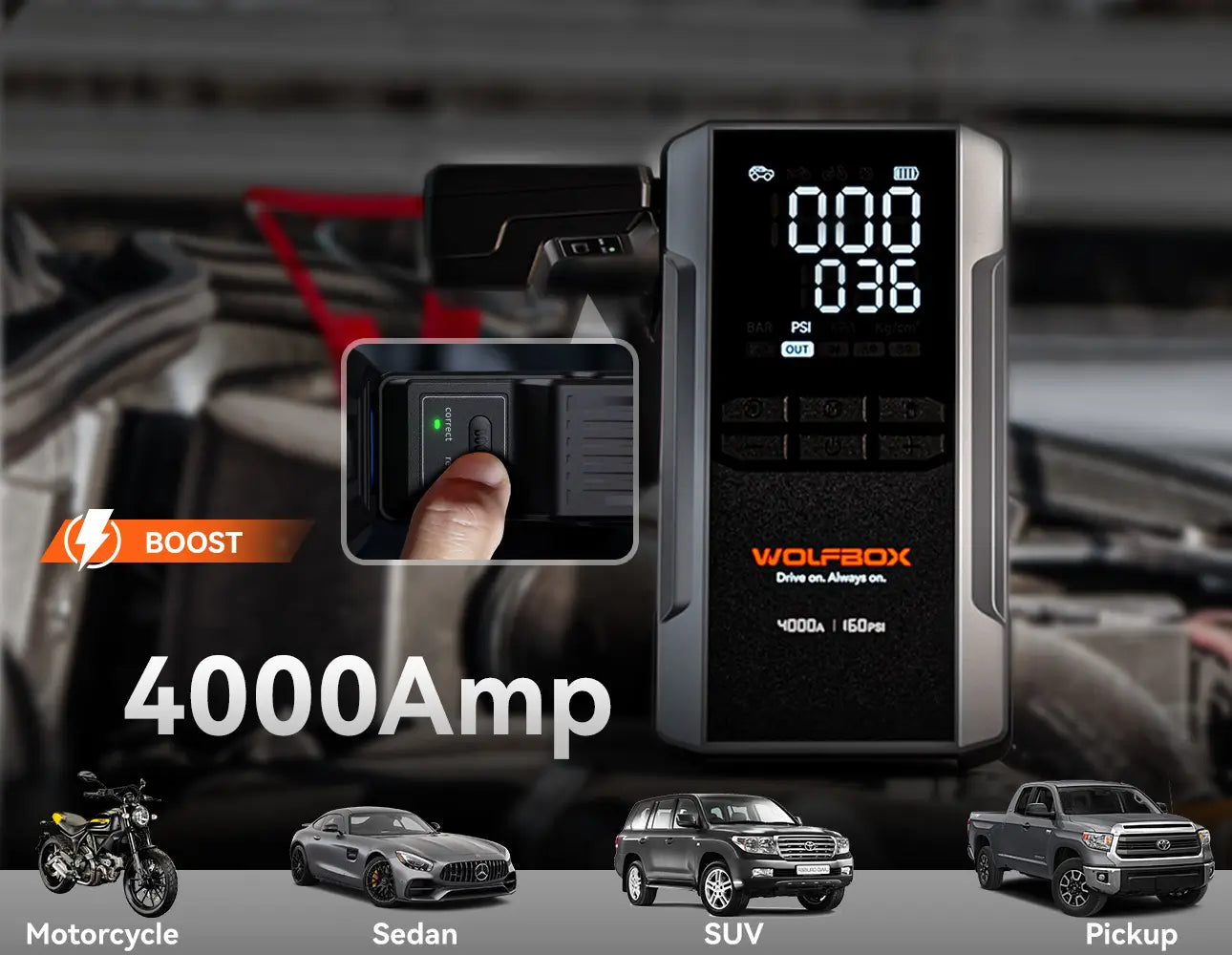 4000-Amp Portable Jump Starter with Air Compressor