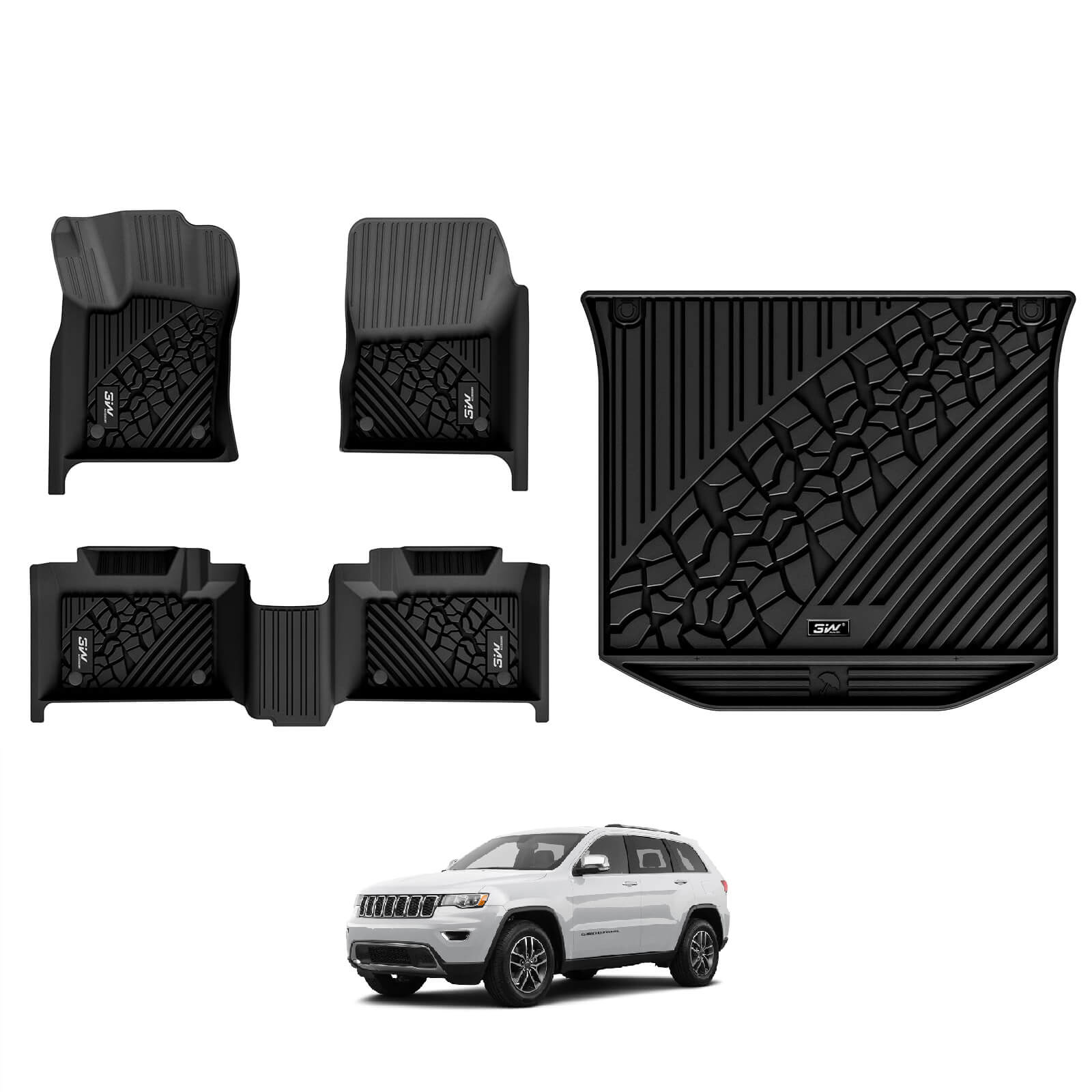 3W Floor Mats Jeep Grand Cherokee 2016-2021 / Grand Cherokee WK 2022-2023 (Non L) Custom Cargo Liner TPE Material & All-Weather Protection Vehicles & Parts 3W 2016-2021 Grand Cherokee 2016-2021 1st&2nd Row Mats+Trunk Mat