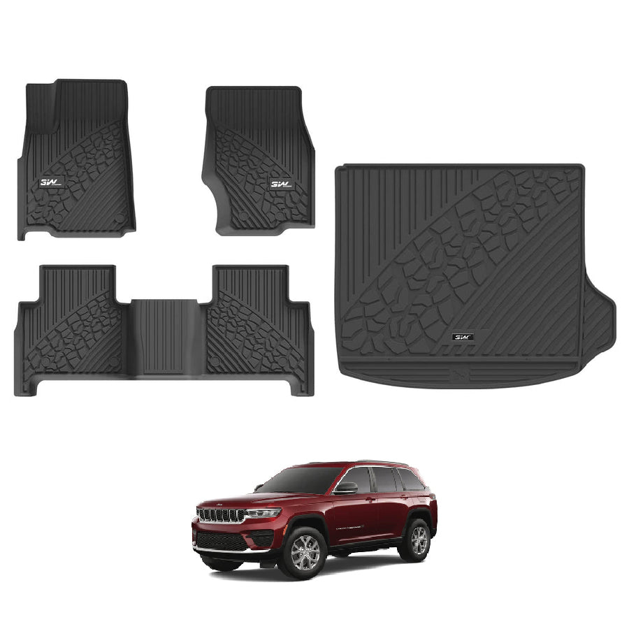 3W Jeep Grand Cherokee 2022-2024 (Non L or WK) Custom Floor Mats / Trunk Mat TPE Material & All-Weather Protection Vehicles & Parts 3W 2022-2024 Grand Cherokee 2022-2024 1st&2nd Row Mats+Trunk Mat